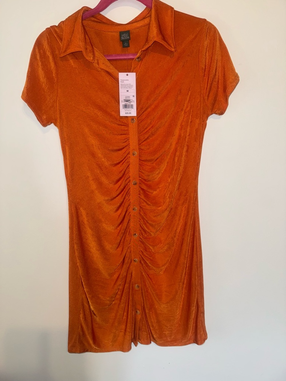 Vintage Inspired Orange Ruched Button-Front Top - Wild Fable